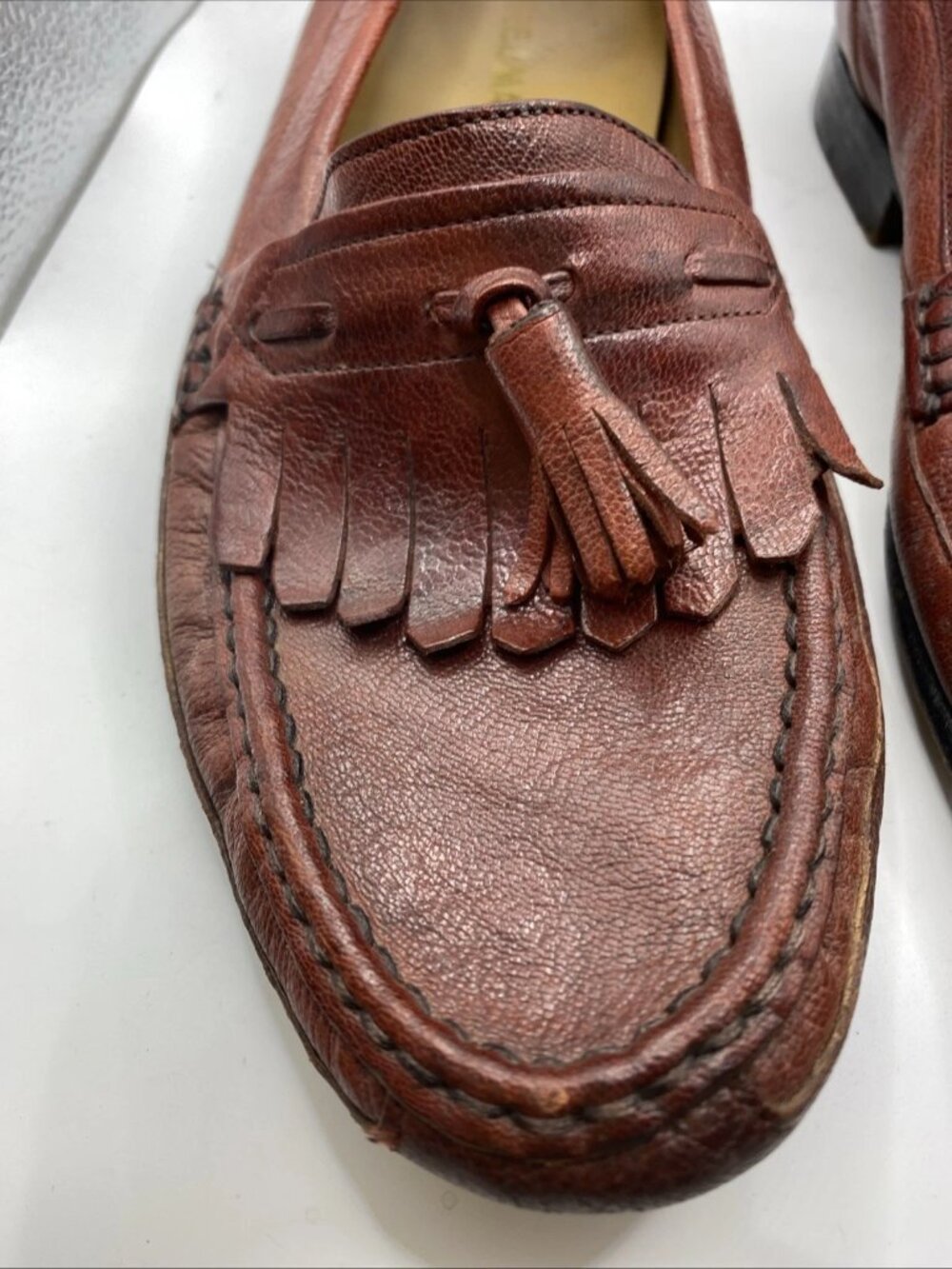 Freeman Free Flex Men's Brown Leather Weave Tassel Loafers Shoes SIZE 10 M EUC